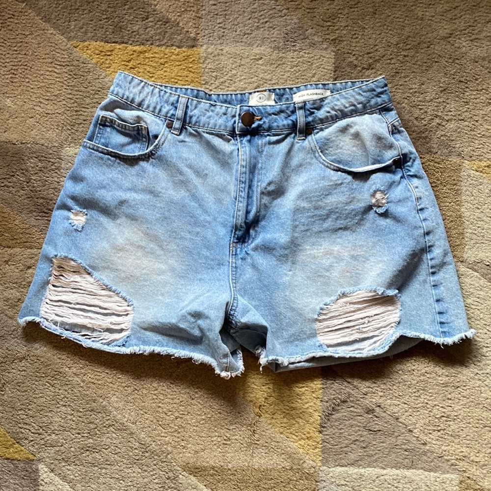 Distressed denim shorts